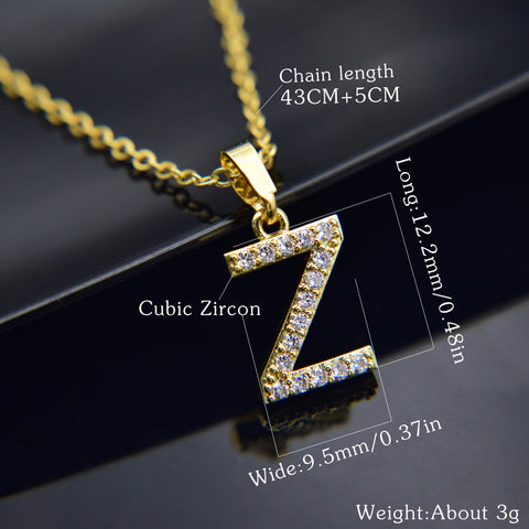 Image of Cubic Zircon Alphabet Pendant Gold Silver Necklace - Rosecolor
