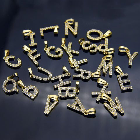 Image of Cubic Zircon Alphabet Pendant Gold Silver Necklace - Rosecolor
