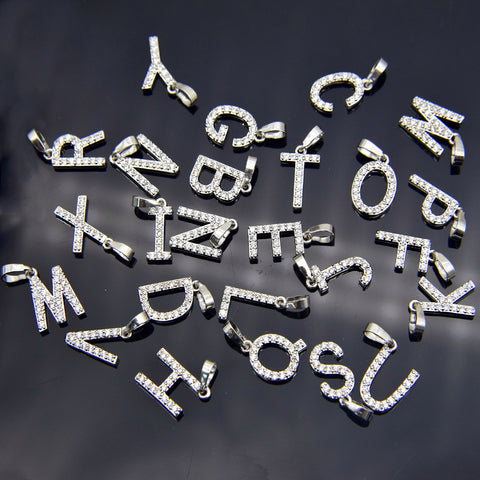 Image of Cubic Zircon Alphabet Pendant Gold Silver Necklace - Rosecolor