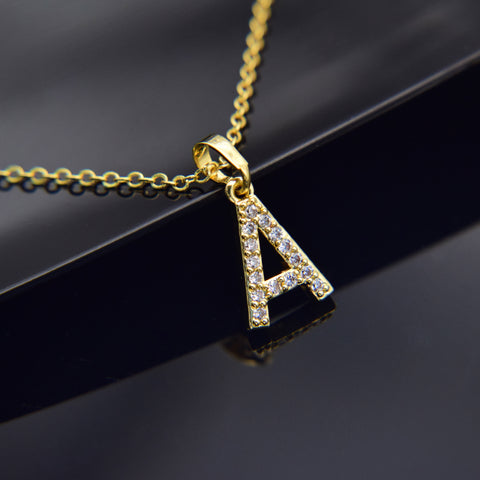 Image of Cubic Zircon Alphabet Pendant Gold Silver Necklace - Rosecolor