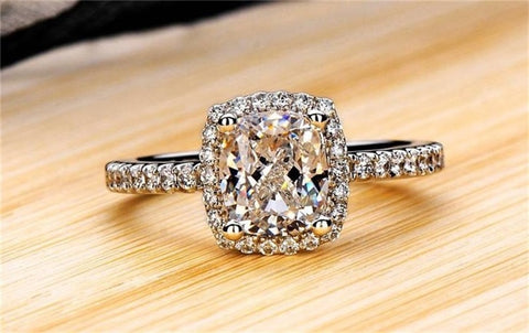 Image of Sterling Silver White Gold Engagement Ring - Rosecolor
