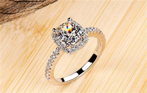 Image of Sterling Silver White Gold Engagement Ring - Rosecolor