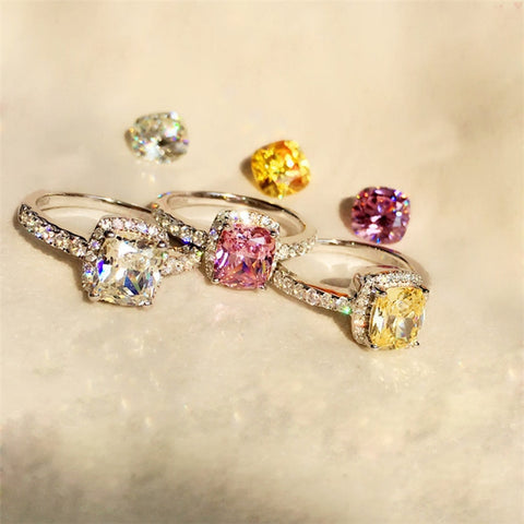 Image of Sterling Silver White Gold Engagement Ring - Rosecolor
