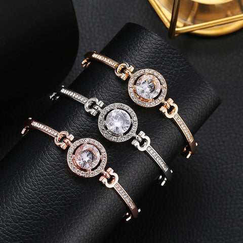 Image of Rhinestone Charm Bracelet Gold Silver Rose - Rosecolor