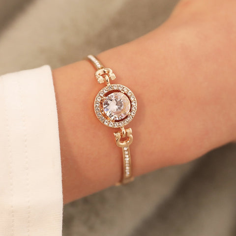 Image of Rhinestone Charm Bracelet Gold Silver Rose - Rosecolor