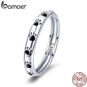 Sterling Silver Stackable Dog Cat Paw Print Ring - Rosecolor