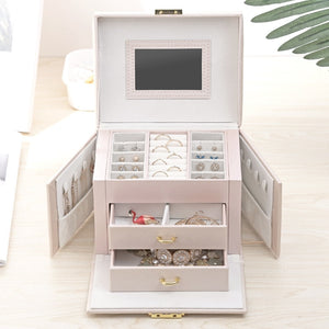 Elegant Multi-Function Leather Jewelry Box - Rosecolor
