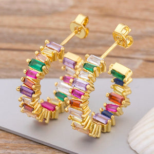 Rainbow Crystal Zircon Stone Earrings - Rosecolor