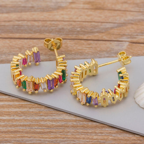 Image of Rainbow Crystal Zircon Stone Earrings - Rosecolor
