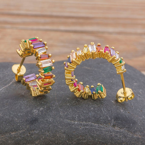Image of Rainbow Crystal Zircon Stone Earrings - Rosecolor