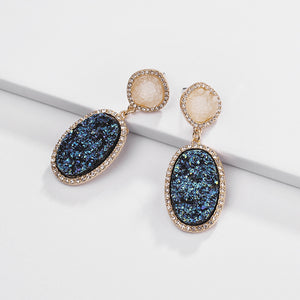 Oval Quartz Drop Earrings - Rosecolor