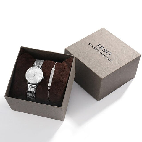 Image of Women's Silver Mesh Stainless Steel Strap Watch - Rosecolor