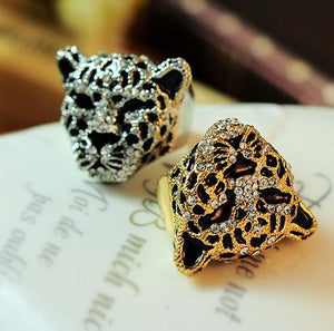 Crystal Leopard Head Ring - Rosecolor