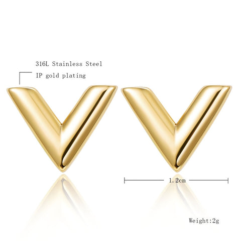 Image of Europe V Letter Triangle Earrings - Rosecolor