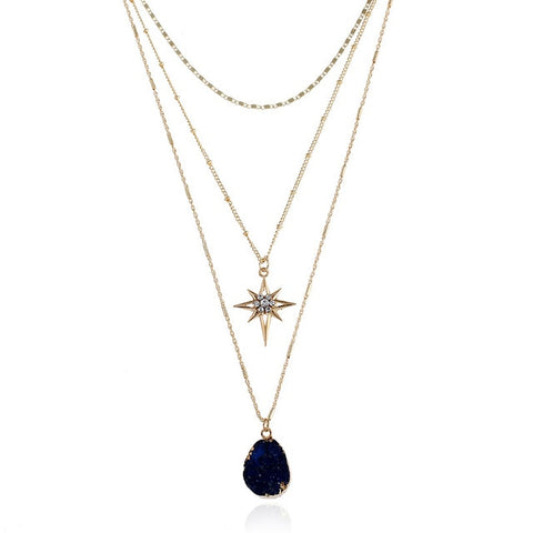 Image of Rhinestone Star 3 Layer Necklace - Rosecolor
