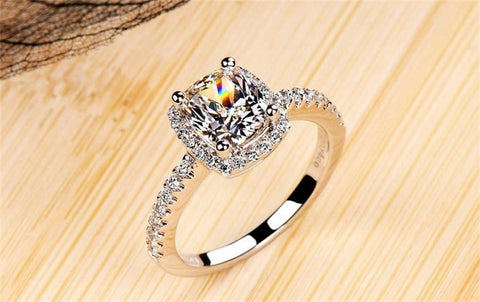Image of Sterling Silver White Gold Engagement Ring - Rosecolor