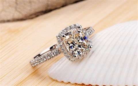 Image of Sterling Silver White Gold Engagement Ring - Rosecolor