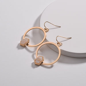 Oval Hexagon Quartz Dangle Drops Earrings - Rosecolor