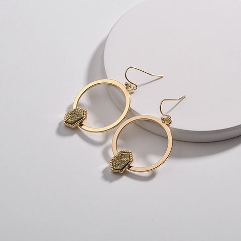 Image of Oval Hexagon Quartz Dangle Drops Earrings - Rosecolor