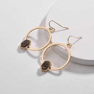 Oval Hexagon Quartz Dangle Drops Earrings