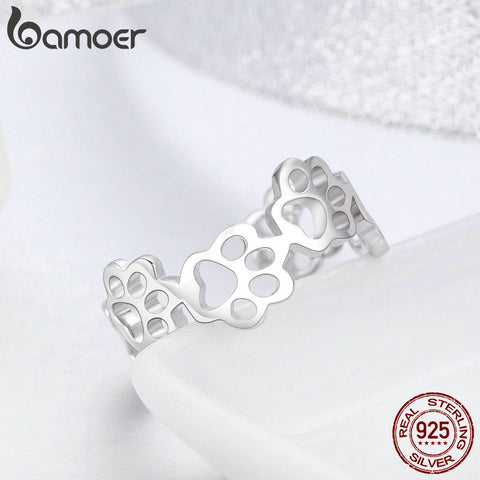 Image of Sterling Silver Cat Dog Paw Print Ring - Rosecolor