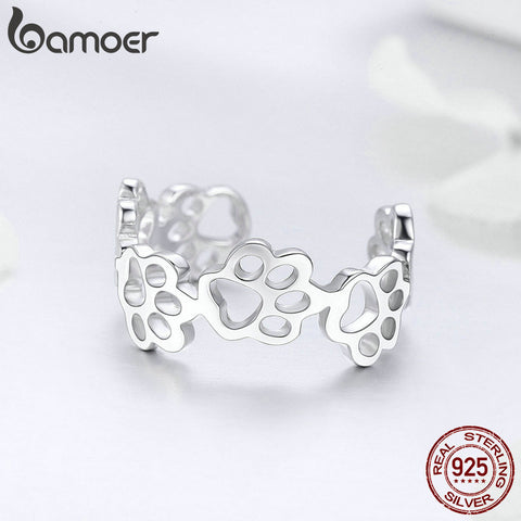 Image of Sterling Silver Cat Dog Paw Print Ring - Rosecolor
