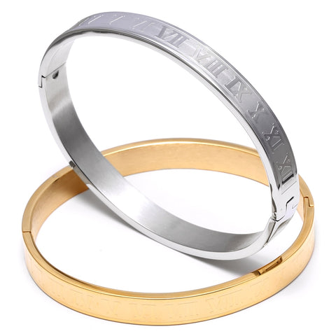 Image of Roman Numbers Stainless Steel Bangle - Rosecolor