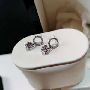 White Round Cubic Zirconia Stud Crystal Earrings - Rosecolor