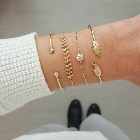 Image of 4 Pcs/set Crystal Leaves Gold Bracelet - Rosecolor