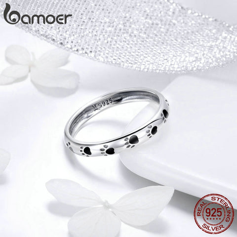 Image of Sterling Silver Stackable Dog Cat Paw Print Ring - Rosecolor