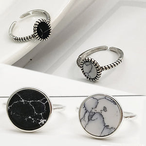 Silver White Marbled Stone Ring - Rosecolor