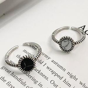 Silver White Marbled Stone Ring