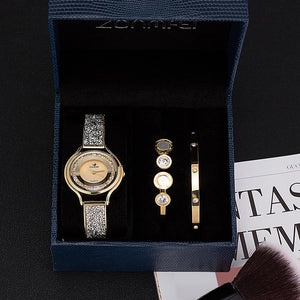 3pc Women's Bracelet Wrist Watch Set - Rosecolor