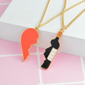 Red Heart & Wine Bottle Best-friend Necklace - Rosecolor