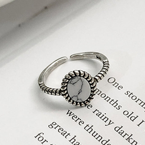 Image of Silver White Marbled Stone Ring - Rosecolor