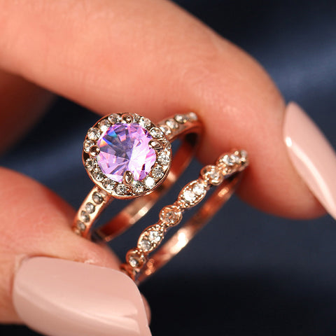 Image of Luxury White Pink Stone Crystal Ring - Rosecolor