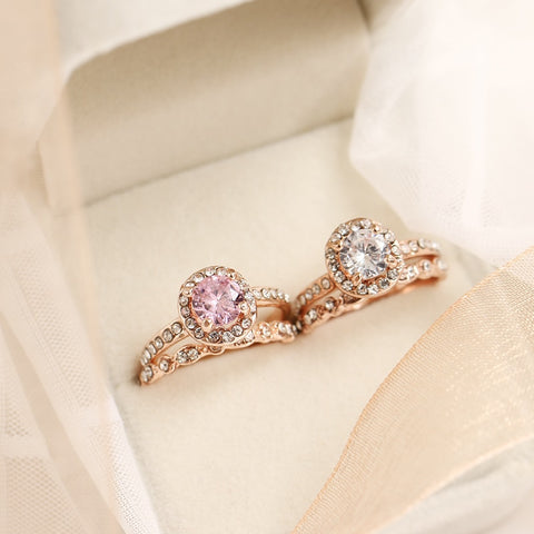 Image of Luxury White Pink Stone Crystal Ring - Rosecolor