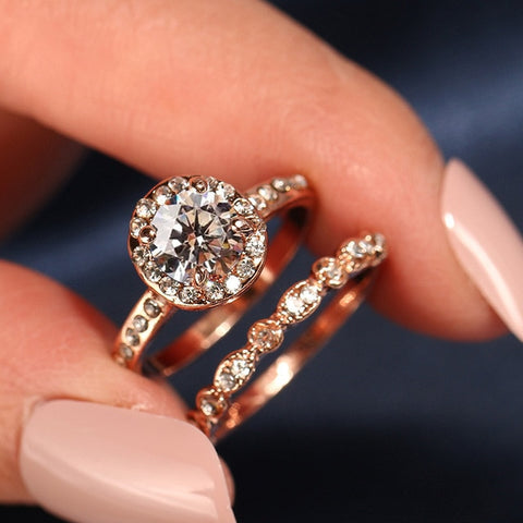 Image of Luxury White Pink Stone Crystal Ring - Rosecolor