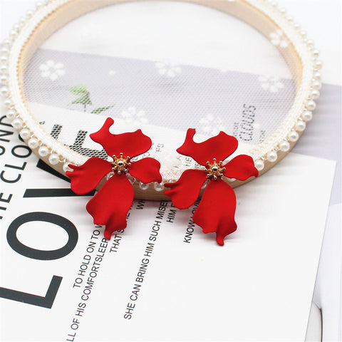 Image of Red Flower Earrings - Rosecolor