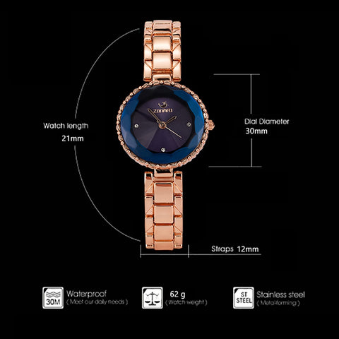 Image of Luxury Blue Face Diamond  Watch - Rosecolor