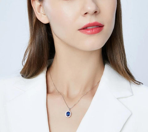 Image of Oval Princess Diana William Sapphire Necklace - Rosecolor