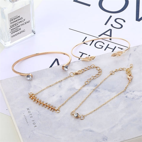 Image of 4 Pcs/set Crystal Leaves Gold Bracelet - Rosecolor