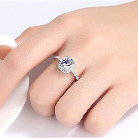 Image of Sterling Silver White Gold Engagement Ring - Rosecolor