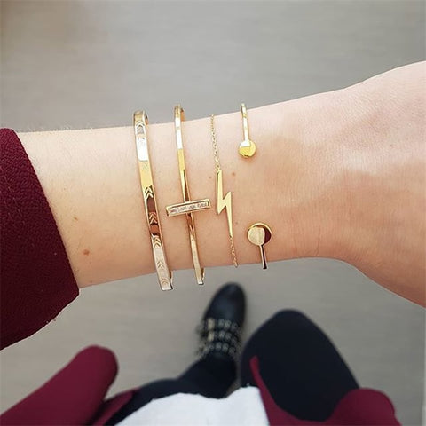 Image of 4 Pcs/set Crystal Leaves Gold Bracelet - Rosecolor