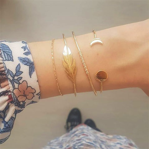 Image of 4 Pcs/set Crystal Leaves Gold Bracelet - Rosecolor