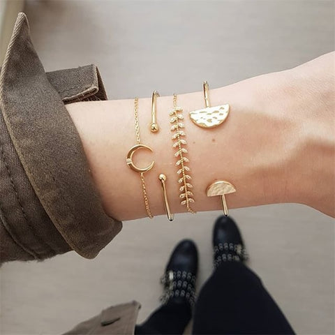 Image of 4 Pcs/set Crystal Leaves Gold Bracelet - Rosecolor